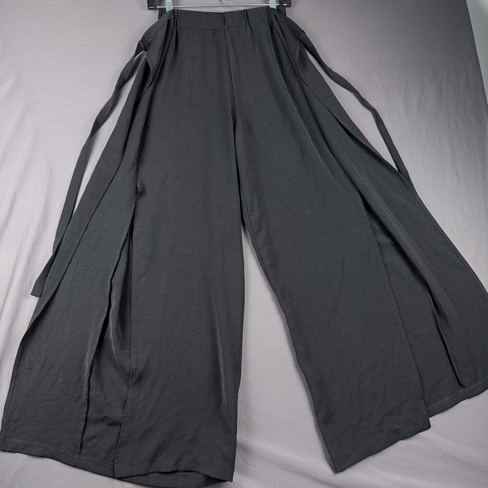 ZARA Black Wide Leg Flowy Palazzo Pants Tie Waist Resortwear Vacation Women's M - Picture 8 of 10